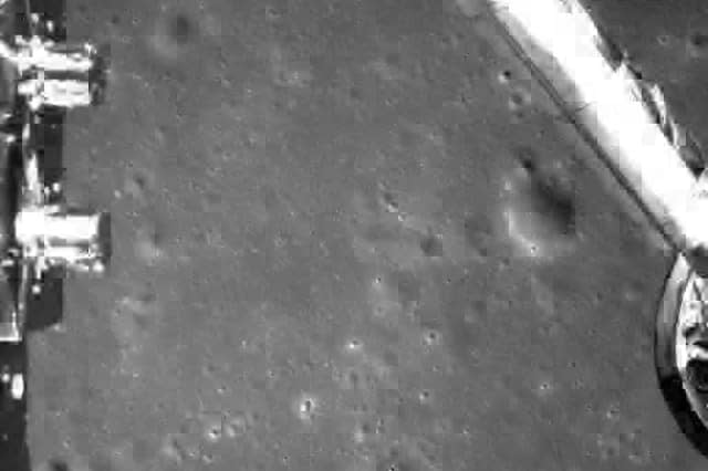 This photo provided on Jan. 3, 2019, by China National Space Administration via Xinhua News Agency shows an image taken by China's Chang'e-4 probe during its landing process. A Chinese spacecraft on Thursday, Jan. 3, made the first-ever landing on the far side of the moon, state media said. The lunar explorer Chang'e 4 touched down at 10:26 a.m., China Central Television said in a brief announcement at the top of its noon news broadcast. (China National Space Administration/Xinhua News Agency via AP)