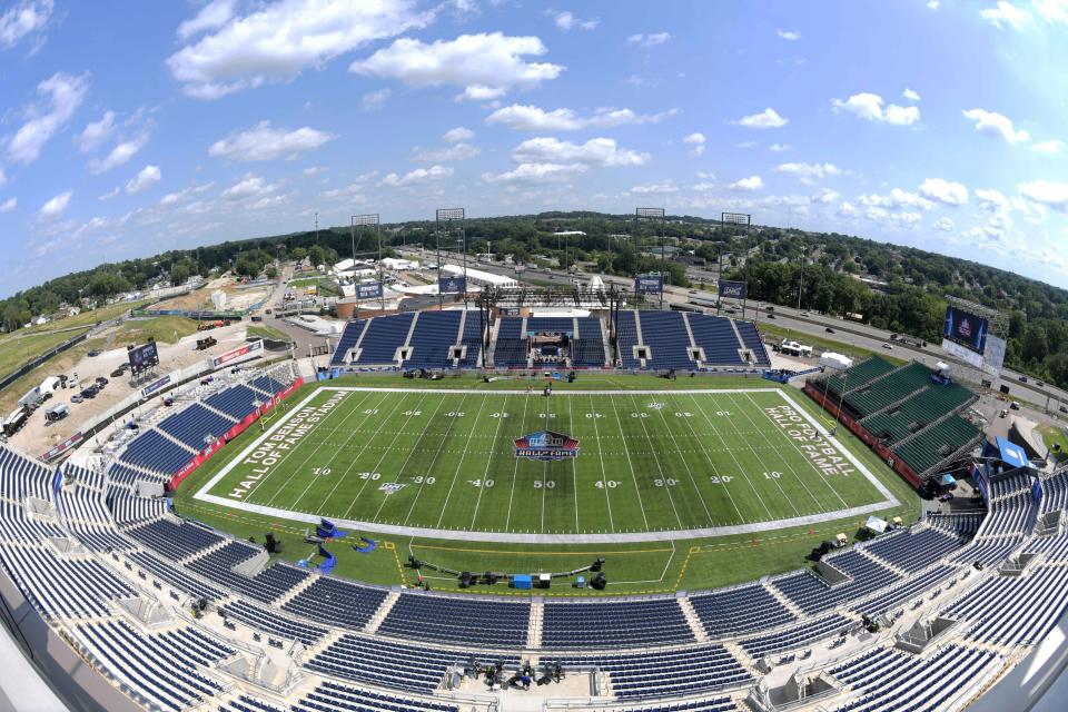 General overall view of Tom Benson Hall of Fame Stadium.