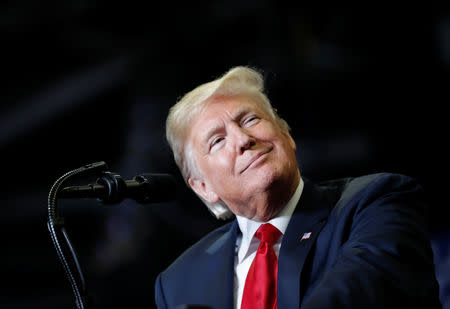 U.S. President Donald Trump speaks at a campaign rally on the eve of the U.S. mid-term elections at the Show Me Center in Cape Girardeau, Missouri, U.S., November 5, 2018. REUTERS/Carlos Barria 