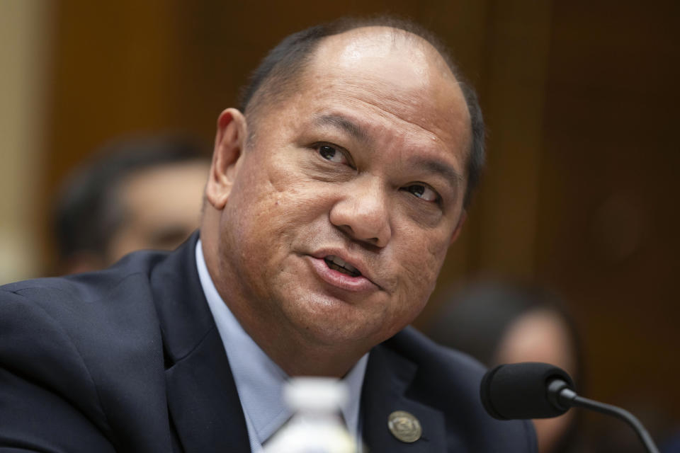 Leodoloff Asuncion, Jr., Chairman of the Hawaii Public Utilities Commission, appears before the House Committee on Energy and Commerce on Capitol Hill, Thursday, Sept. 28, 2023, in Washington. (AP Photo/Mark Schiefelbein)