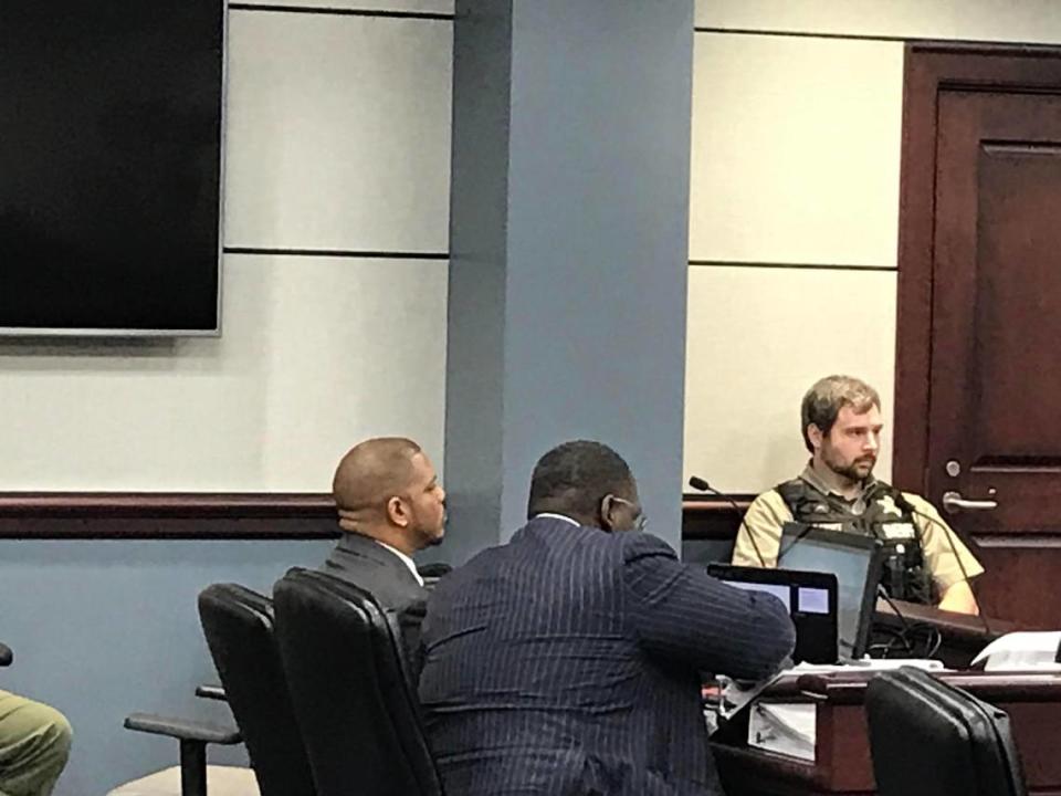 Kenneth Andrew Williams, left, in court Monday for sentencing. Williams, former assistant principal at Northwestern High School in Rock Hill, South Carolina, pleaded guilty to sex crimes involving a student.