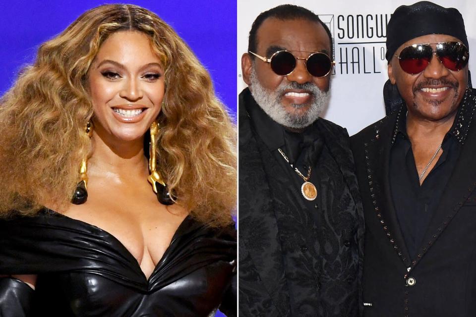 Beyonce Knowles, Ernie Isley (L) and Ronald Isley (R) of US band The Isley Brothers