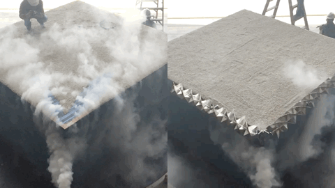 When wind blows up the side of a building it can create vortices that strip off roofing materials. Horizontal wind turbines attached to rood edges can suppress these vortices, as shown here using smoke, and can also generate power. FIU