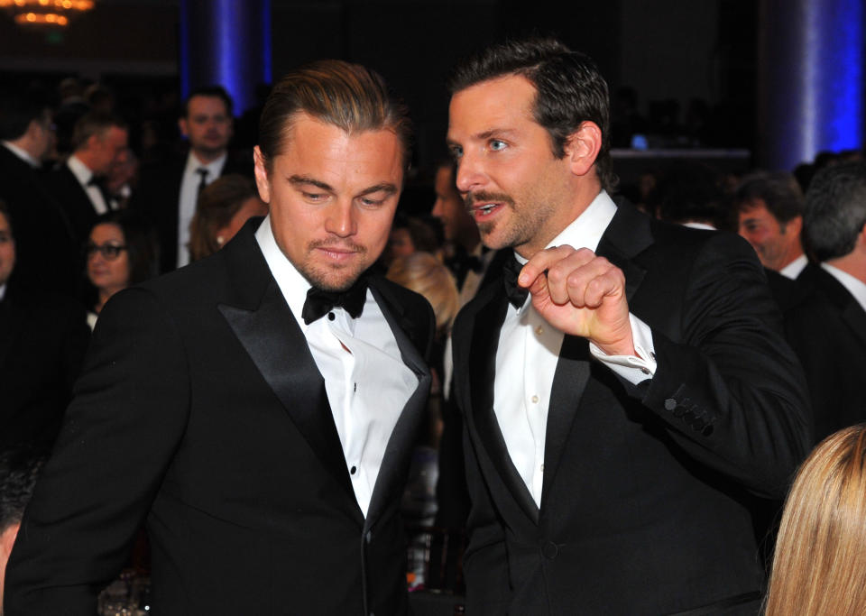 69th ANNUAL GOLDEN GLOBE AWARDS -- Pictured: (l-r) Leonardo DiCaprio, Bradley Cooper during the 69th Annual Golden Globe Awards held at the Beverly Hilton Hotel on January 15, 2012  (Photo by Vince Bucci/NBC/NBCU Photo Bank via Getty Images)