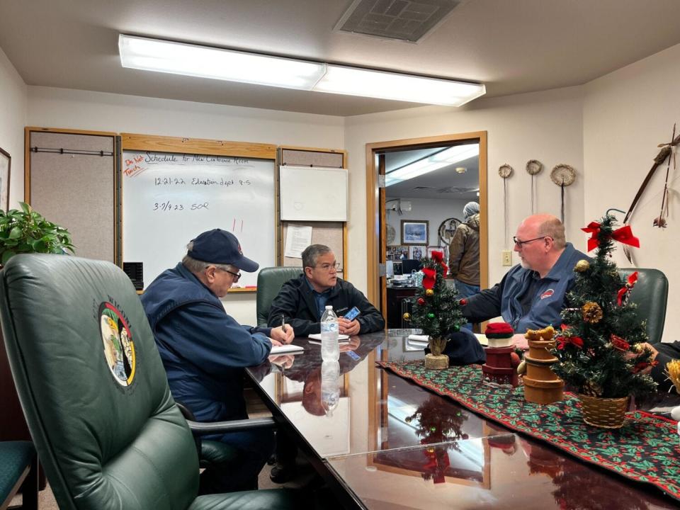 Rosebud Sioux Tribe President Scott Herman meets with state emergency response officials on Dec. 27, 2022, on the Rosebud Reservation.