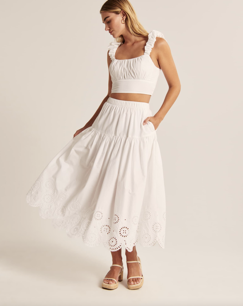 <p><a href="https://go.redirectingat.com?id=74968X1596630&url=https%3A%2F%2Fwww.abercrombie.com%2Fshop%2Fus%2Fp%2Fpoplin-midi-skirt-51170349&sref=https%3A%2F%2Fwww.thepioneerwoman.com%2Ffashion-style%2Fg40256461%2F4th-of-july-outfits%2F" rel="nofollow noopener" target="_blank" data-ylk="slk:Shop Now;elm:context_link;itc:0;sec:content-canvas" class="link ">Shop Now</a></p><p>Abercrombie Eyelet Midi Skirt</p><p>$90.00</p><p>abercrombie.com</p><span class="copyright">Abercrombie </span>