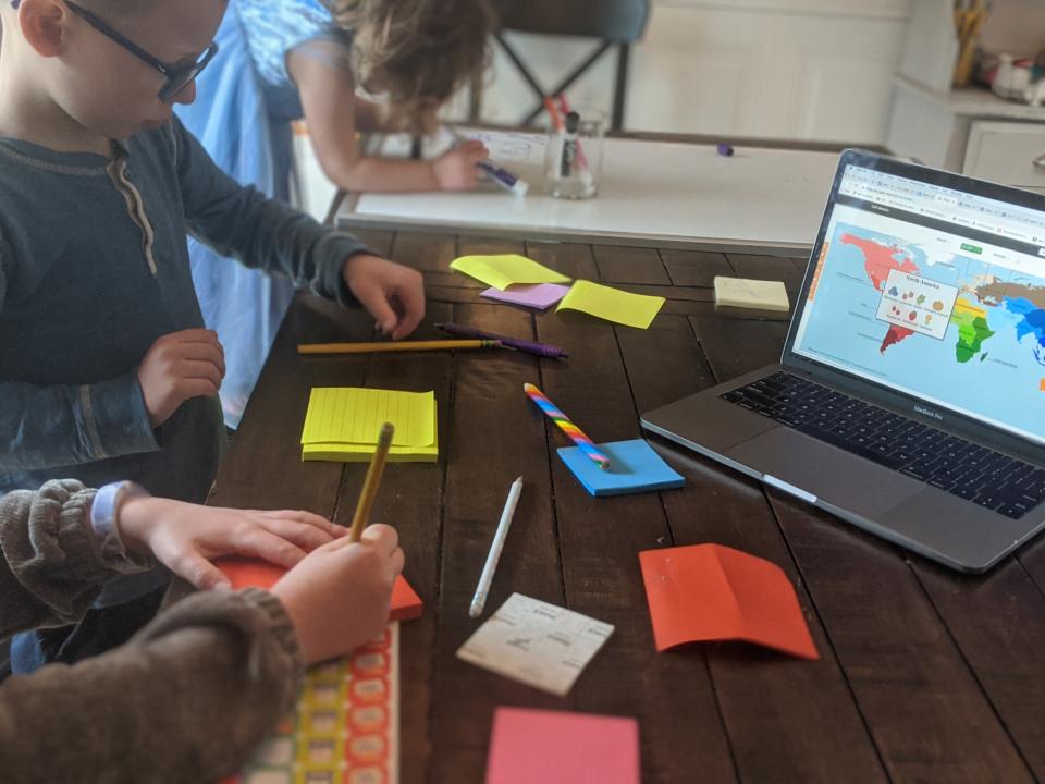 Katie Novak's children are combining fun activities while studying while remote learning. (Photo: Courtesy of Katie Novak) 