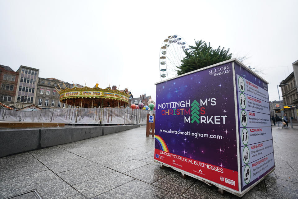 The Christmas market in Nottingham which has been shut temporarily after large crowds gathered at the attraction on Saturday.