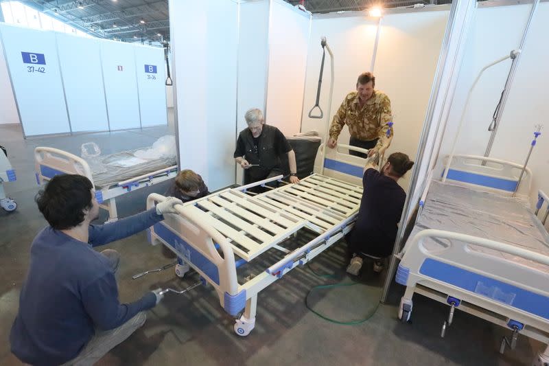 A view shows a pavilion of Lenexpo exhibition center turned into a temporary hospital amid the coronavirus disease outbreak in Saint Petersburg