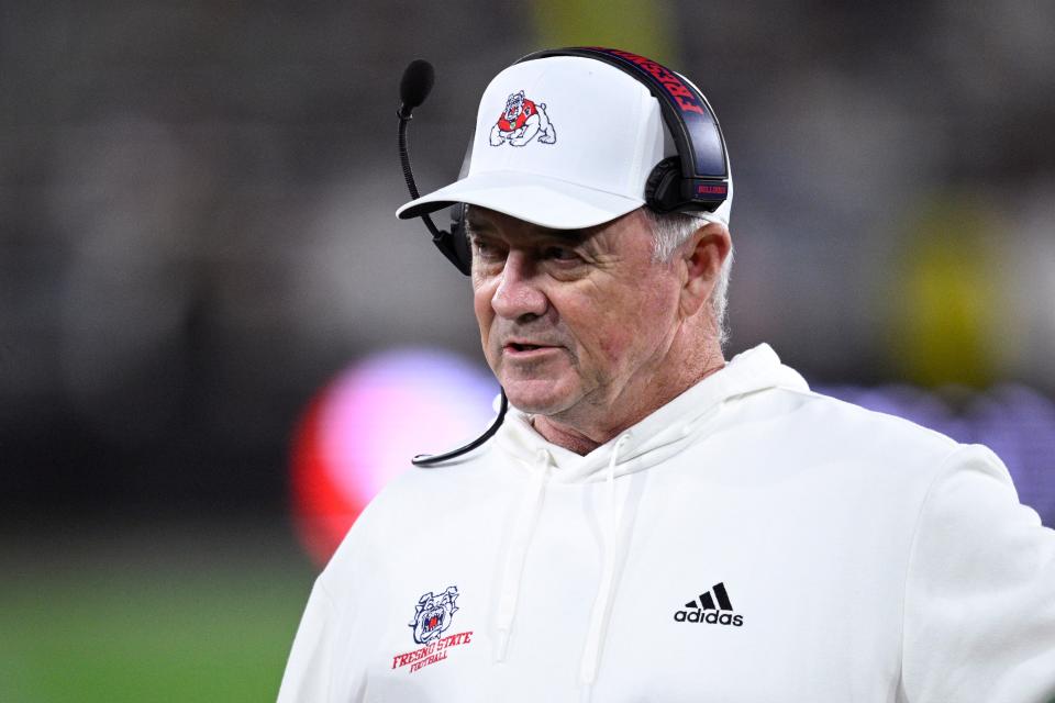 Fresno State coach Jeff Tedford looks on during a game against San Diego State.