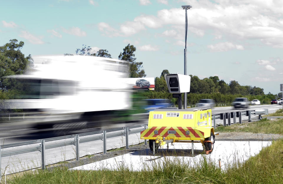 A mobile detection camera is seen on the M1 Motorway south of Brisbane.