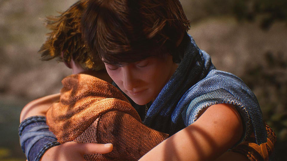 Brothers: A Tale of Two Sons Remake; two boys hug