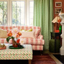 <p> If you love the idea of a colorful living room but are cautious of using flat, bold hues then try decorating with colorful fabrics with small-scale patterns for a softer look.  </p> <p> The new Scall Prints collection from Linwood features 10 ditsy repeat designs perfect for layering across curtains and upholstery to achieve a relaxed colorful look. Here a curtain in Hopscotch is paired with a sofa in the Garden Gate stripe and an ottoman in the painterly trellis print, Maypole. </p> <p> ‘Small-scale designs offer such versatility, they look great on their own or are ideal for tempering larger-scale patterns to create an interesting, layered scheme,’ says John Smigielski, marketing director at Linwood. </p>