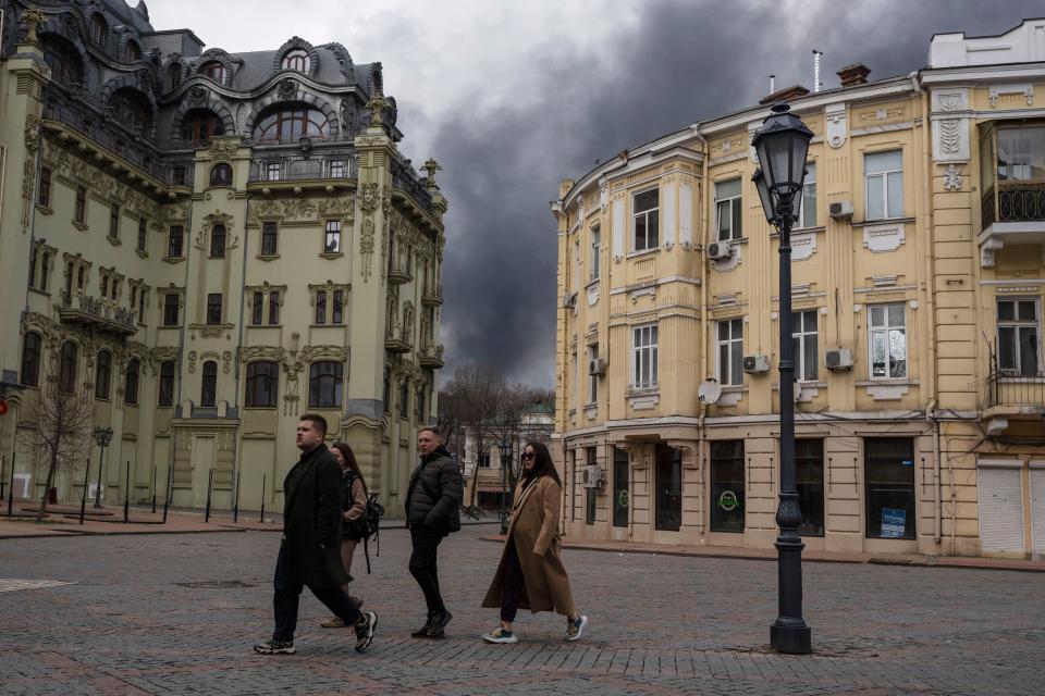 Damaged historic buildings in the centre of Odesa, pictured earlier in 2023 (AP)