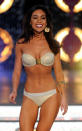 LAS VEGAS, NV - JANUARY 14: Noelle Freeman, Miss California, competes in the swimsuit competition during the 2012 Miss America Pageant at the Planet Hollywood Resort & Casino January 14, 2012 in Las Vegas, Nevada. (Photo by Ethan Miller/Getty Images)