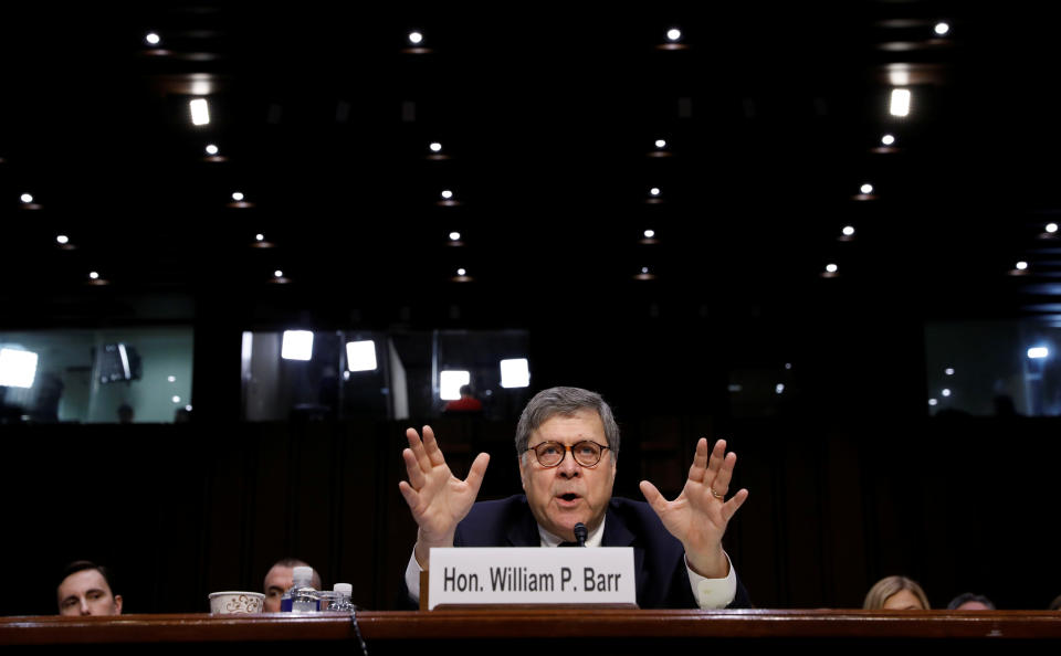 William Barr, President Trump’s nominee as U.S. attorney general, testifies before the Senate Judiciary Committee on Capitol Hill on Jan. 15, 2019. (Photo: Kevin Lamarque /Reuters)