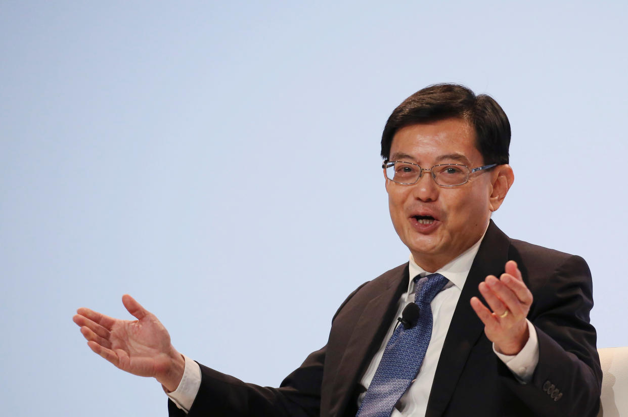 Singapore’s Finance Minister Heng Swee Keat speaks at a UBS client conference in Singapore, January 14, 2019. (PHOTO: Reuters)