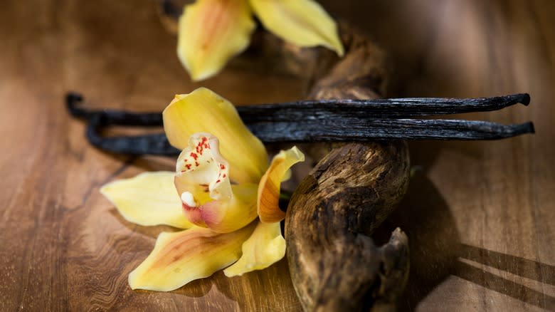 Vanilla pods and flowers