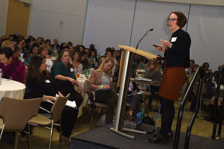 Devorah Heitner spoke in 2017 at the Roads to Respect Conference in Los Angeles. Heitner’s new book explores the impact of modern technology on childhood, including the effects of increased adult supervision of kids through tracking devices. (Joshua Blanchard/Getty Images for Rape Treatment Center)