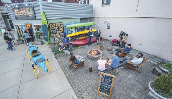 An outdoor hangout at 3 Rivers Outdoor Company in Pittsburgh