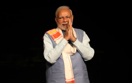 Indian Prime Minister Narendra Modi gestures during a sideline event ahead of the Group 20 summit called "Yoga por la paz" (Peace through Yoga) in Buenos Aires, Argentina, November 29, 2018. REUTERS/Andres Martinez Casares