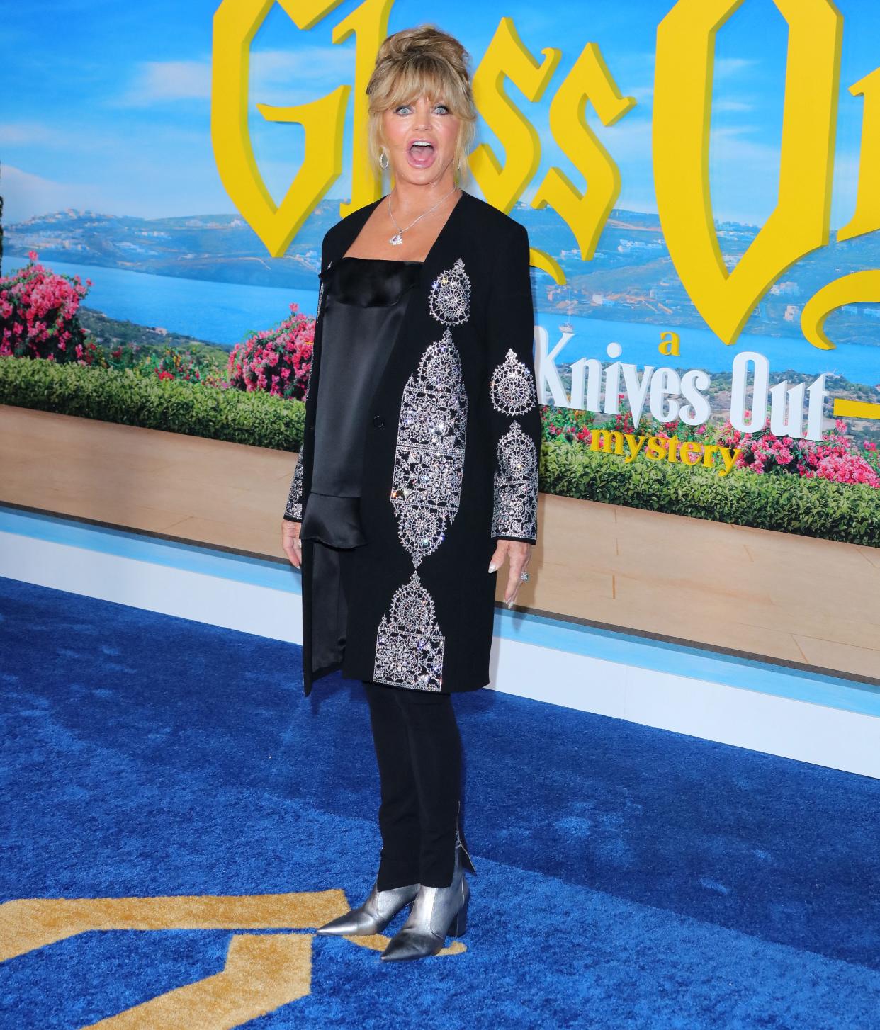 Actress Goldie Hawn arrives for Netflix's "Glass Onion: A Knives Out Mystery" premiere in November 2022 at the Academy Museum of Motion Pictures in Los Angeles.