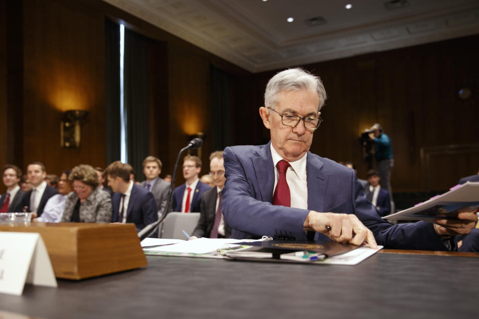 Federal Reserve Chair Jerome Powell takes his seat before presenting the monetary policy report to the Senate Banking Committee, July 11, 2019, on Capitol Hill in Washington. (AP Photo/Jacquelyn Martin)