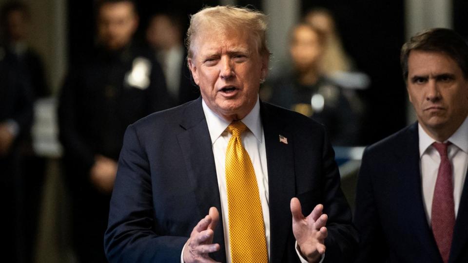 PHOTO: Former President Donald Trump speak to members of the media at Manhattan criminal court in New York, May 29, 2024. (Yuki Iwamura/via Reuters)