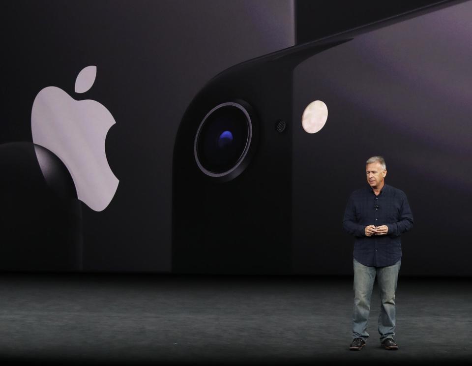 Apple Senior Vice President of Worldwide Marketing, Phil Schiller, introduces the iPhone 8 during a launch event in Cupertino, California, U.S. September 12, 2017: REUTERS/Stephen Lam