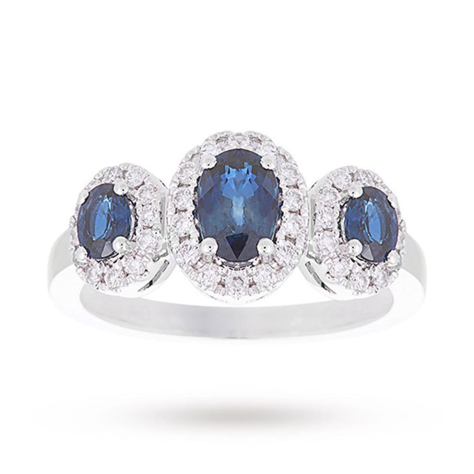 <p>White gold sapphire and diamond ring, £1,600, Goldsmiths</p><p><a class="link " href="https://www.goldsmiths.co.uk/18-Carat-White-Gold-Sapphire-and-Diamond-Three-Stone-Ring/p/06100130/" rel="nofollow noopener" target="_blank" data-ylk="slk:BUY NOW;elm:context_link;itc:0;sec:content-canvas">BUY NOW</a></p>