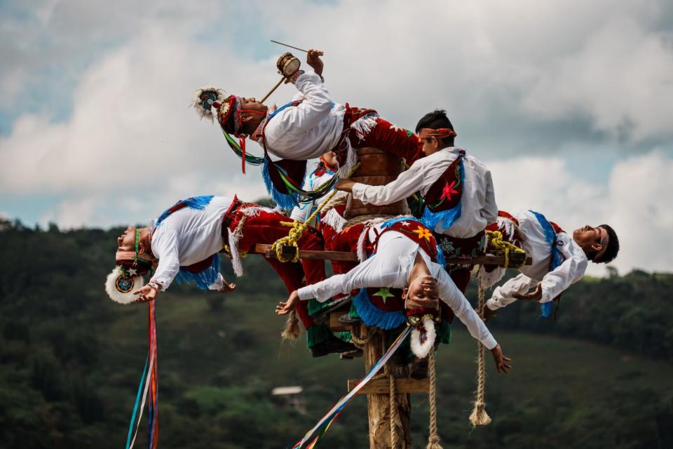 Voladores, or fliers, perform the ancient ritual in Cueztalan, Mexico.