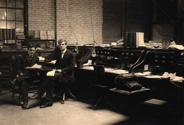 Christian Becker (right) and Ben Timmer in the office of the Holland Furnace Company, courtesy of the Holland Museum.