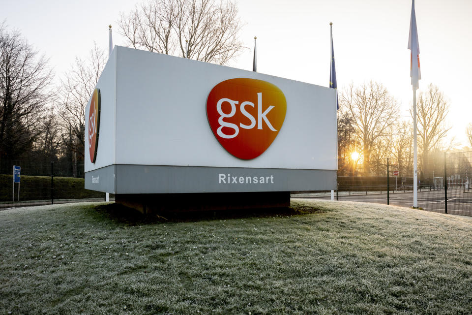 Illustration picture shows the logo of GSK ahead of a personnel meeting of the GSK Vaccines and pharmaceutical company at the GSK GlaxoSmithKline Biologicals plant of the group, in Rixensart, Friday 07 February 2020. A reform plan is reportedly threatening 720 jobs. BELGA PHOTO HATIM KAGHAT (Photo by HATIM KAGHAT/Belga/Sipa USA)