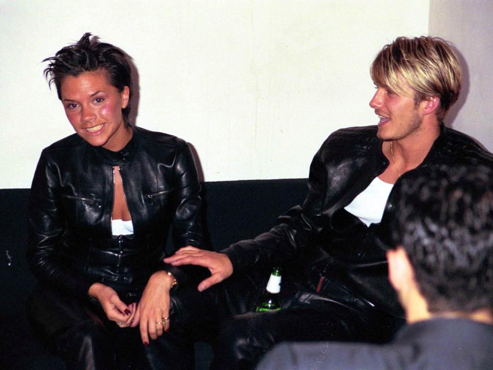 Victoria Beckham and David Beckham at a Versace party in 1999.