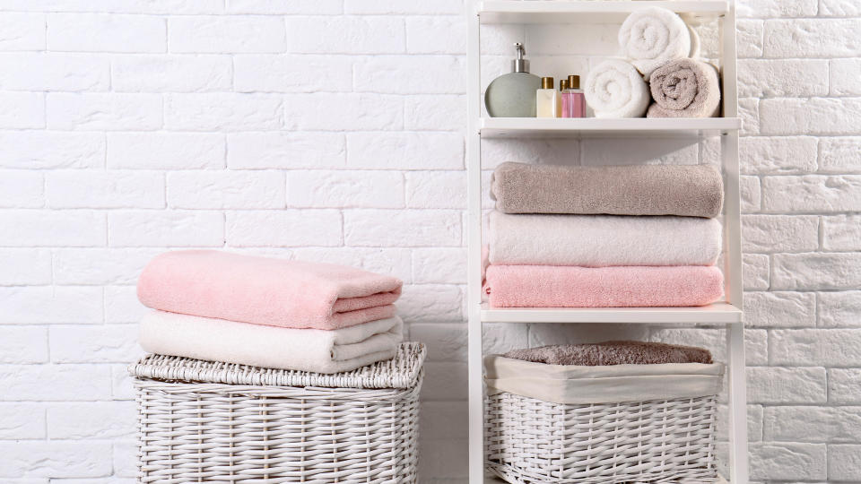 Towels stored in bathroom