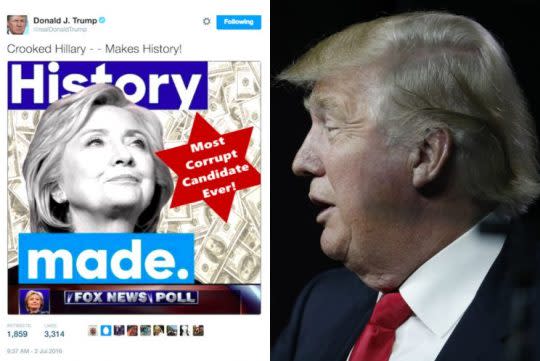 Donald Trump, right, and the controversial image he tweeted, left.