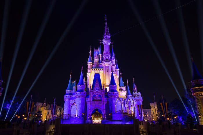 Cinderella Castle At Walt Disney World Is Lit Purple And Gold for 2020 NBA Champion Los Angeles Lakers