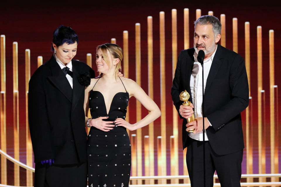 Emma D'Arcy, Milly Alcock, and Miguel Sapochnik accept the Best Television Series Drama award.