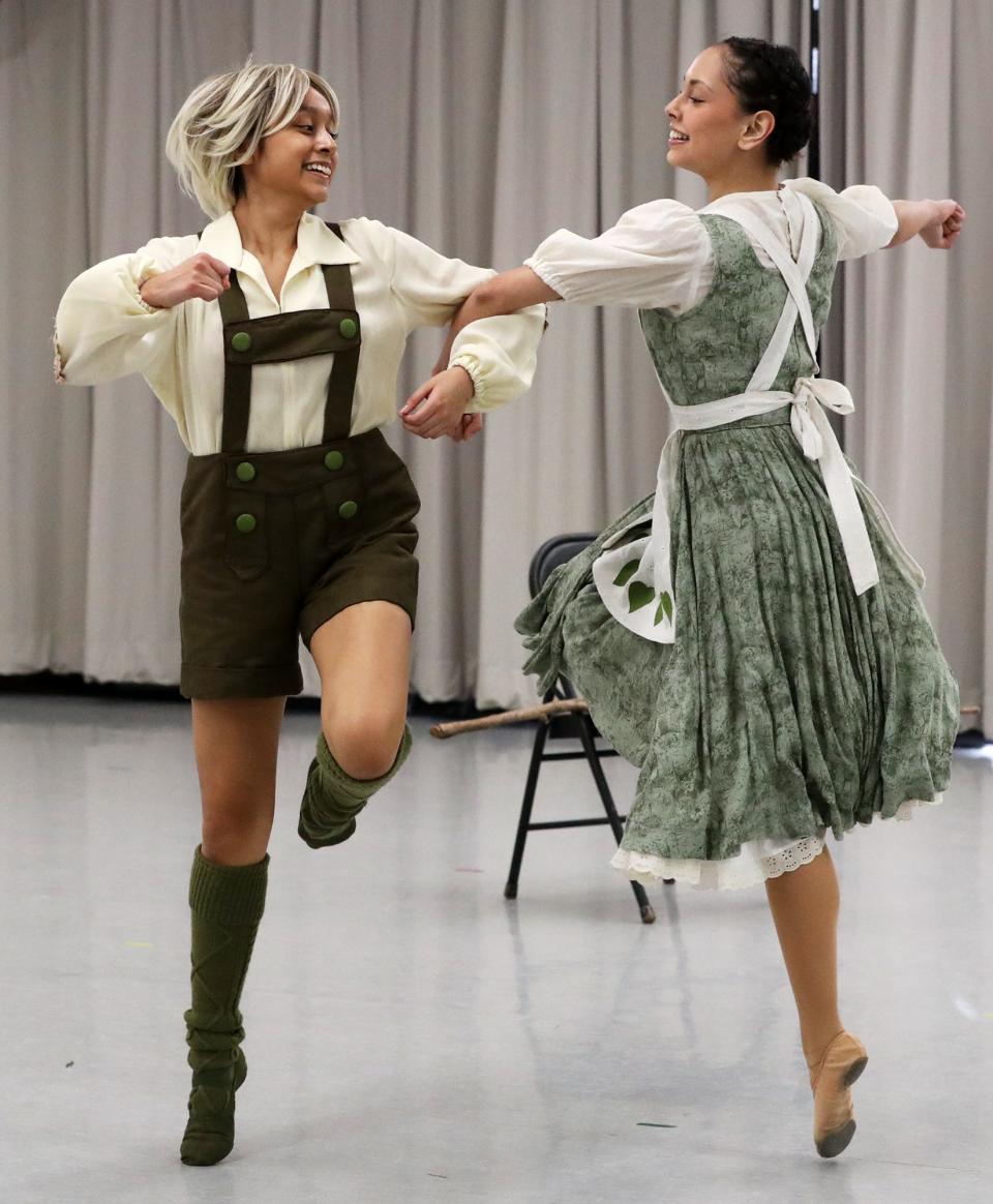 Wendy Moreno-Garcia as Hansel and Rebecca Banig as Gretel in their duet "Play with Me" from "Hansel and Gretel," at Nan Klinger Excellence in Dance in Cuyahoga Falls on Thursday.