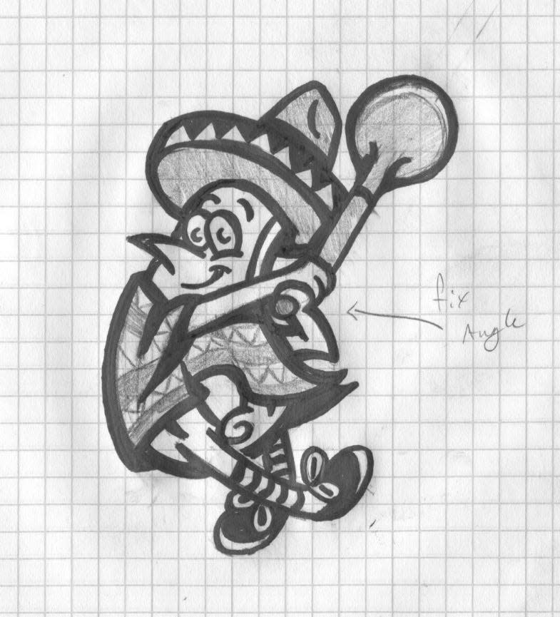 An early sketch of Mr. Celery as Señor Apio by The Barn, a creative agency based in Wilmington which led the Copa De La Diversión rebranding effort.
