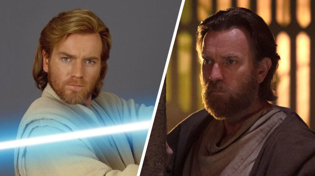 Ewan McGregor as Obi-Wan Kenobi in Attack of the Clones and in the new Disney+ series
