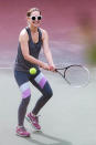 <p>The actress was all smiles as she worked on her backhand at an early morning tennis lesson in Los Angeles on Wednesday. (Photo: Javiles/BACKGRID) </p>