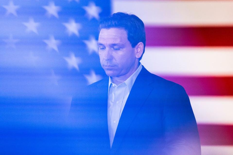 DeSantis speaks during a town hall event at the Alpine Grove Banquet Facility in Hollis, NH on June 27, 2023.<span class="copyright">Adam Glanzman—For The Washington Post/Getty Images</span>