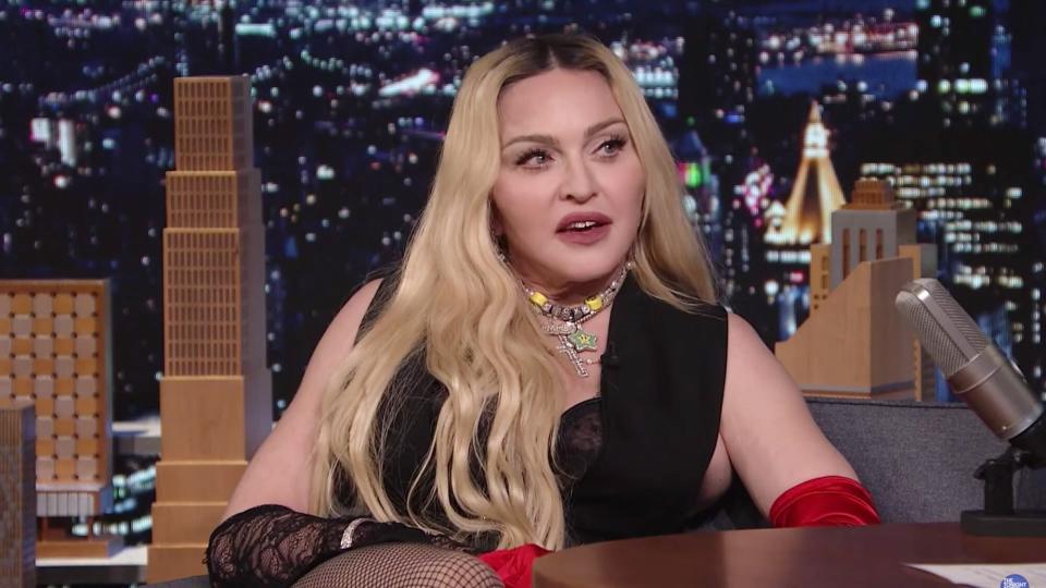 THE TONIGHT SHOW STARRING JIMMY FALLON -- Episode 1531 -- Pictured: (l-r) Singer Madonna during an interview with host Jimmy Fallon on Thursday, October 7, 2021