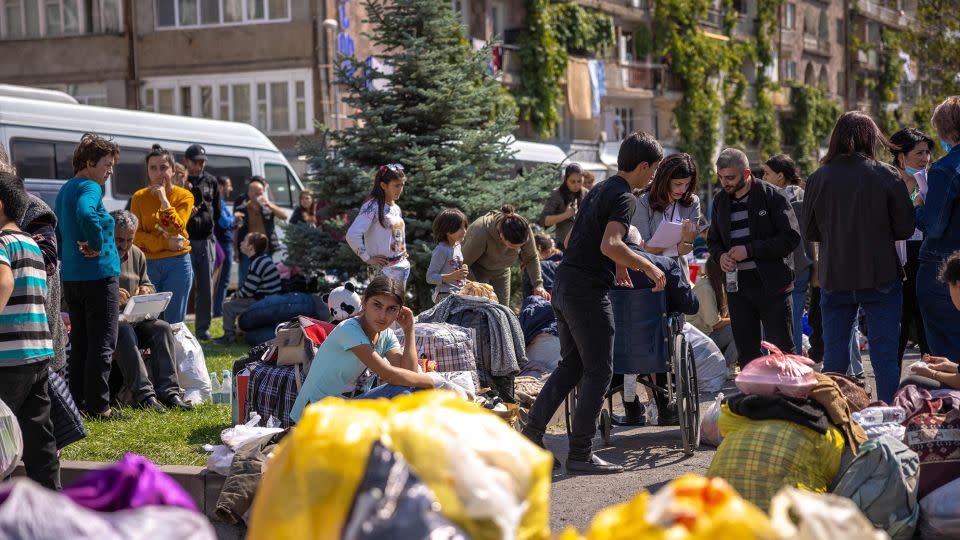 Karabakh refugees gathered what belongings they could and fled to Armenia, arriving at makeshift registration centers in border towns like Goris. - Anthony Pizzoferrato/Middle East Images/AFP/Getty Images