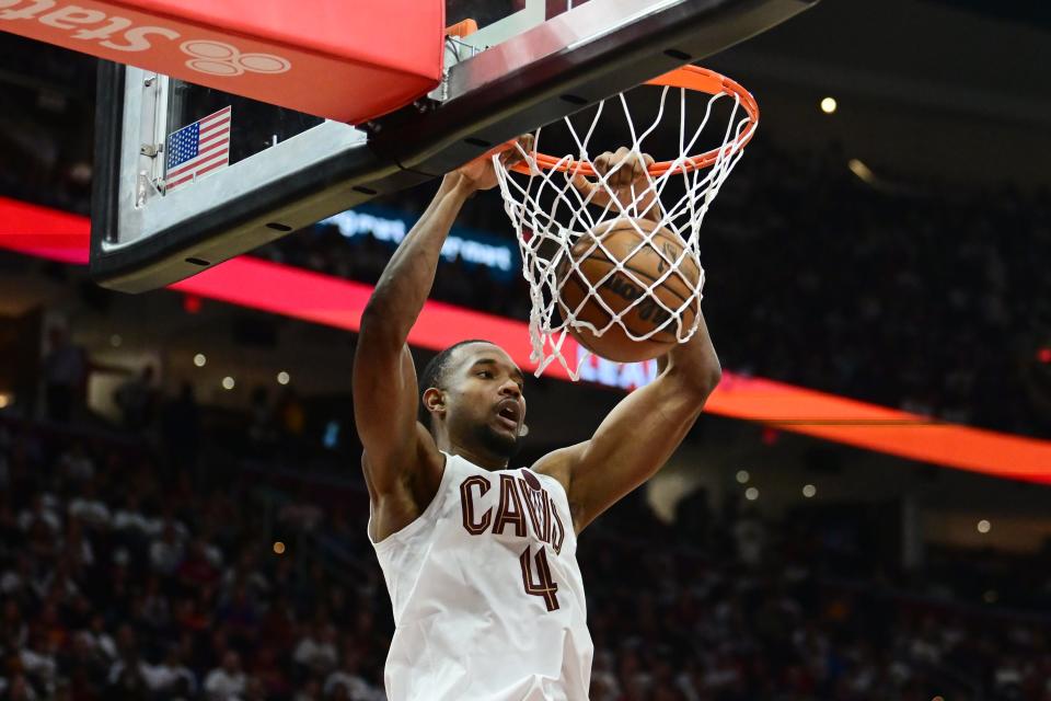 Cavaliers forward Evan Mobley during the second half in Game 2 of a first-round playoff series, Tuesday, April 18, 2023, in Cleveland.