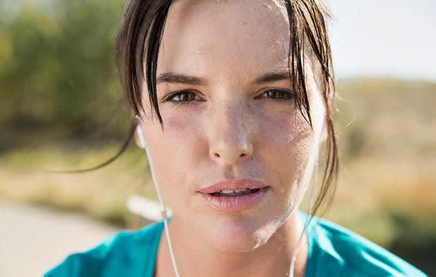 Running make-up free will help you steer clear of pesky post-workout pimples. Photo: Getty images