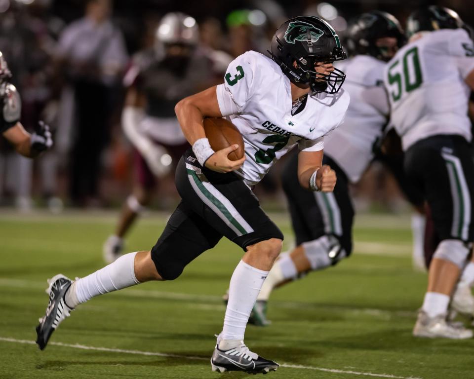 Cedar Park's Ayden Arp helped the Timberwolves go 4-3 in district after starting the season 0-3. He passed for 16 touchdowns.