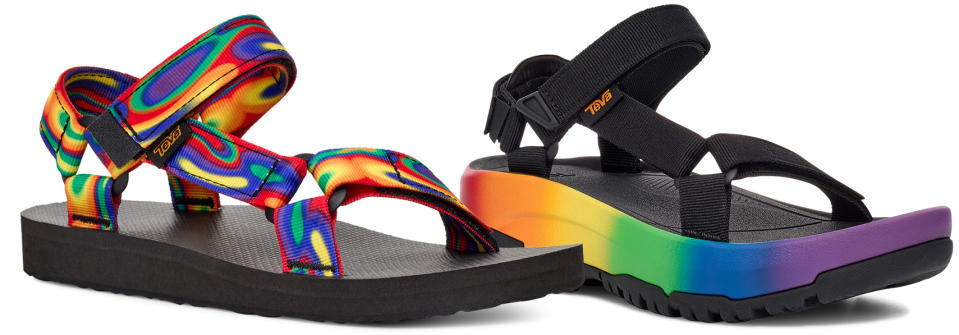 teva, 2024, fashion brands donating to lgbtq charities, donations, pride month 2024 collection merch fashion brands, rainbow flag and colors, Hurricane XLT2 Ampsole Brite sandal, Adventure with Pride, one•n•ten’s Camp OUTdoors