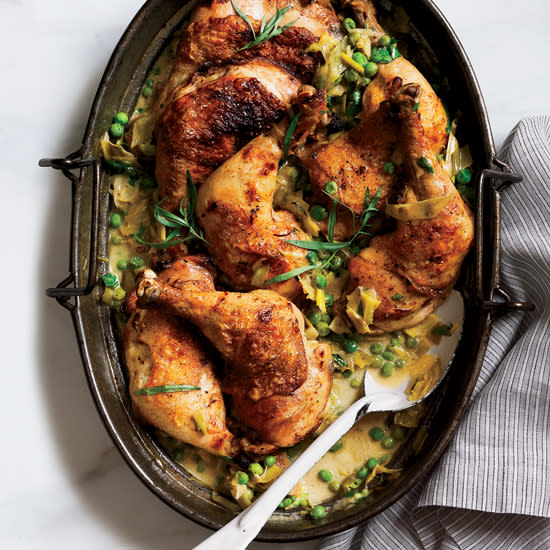 Vinegar-Braised Chicken with Leeks and Peas